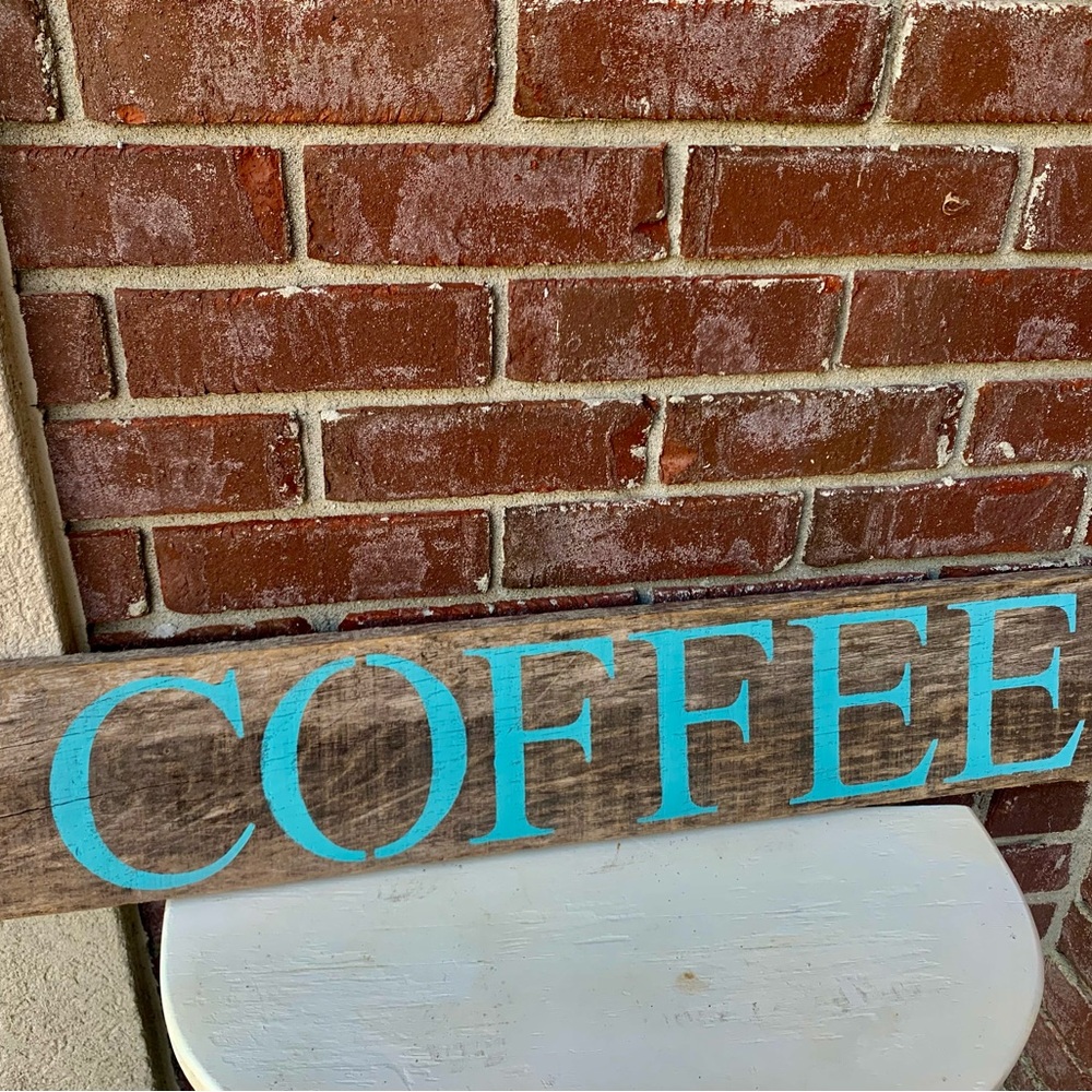Rustic Coffee Sign with Blue Lettering